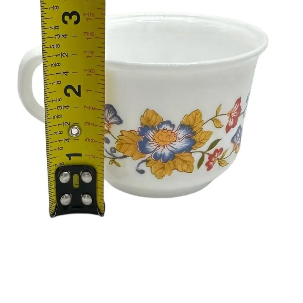 Vintage Milk Glass Arcopal France Flowers Floral Tea Coffee Cup Set of 4